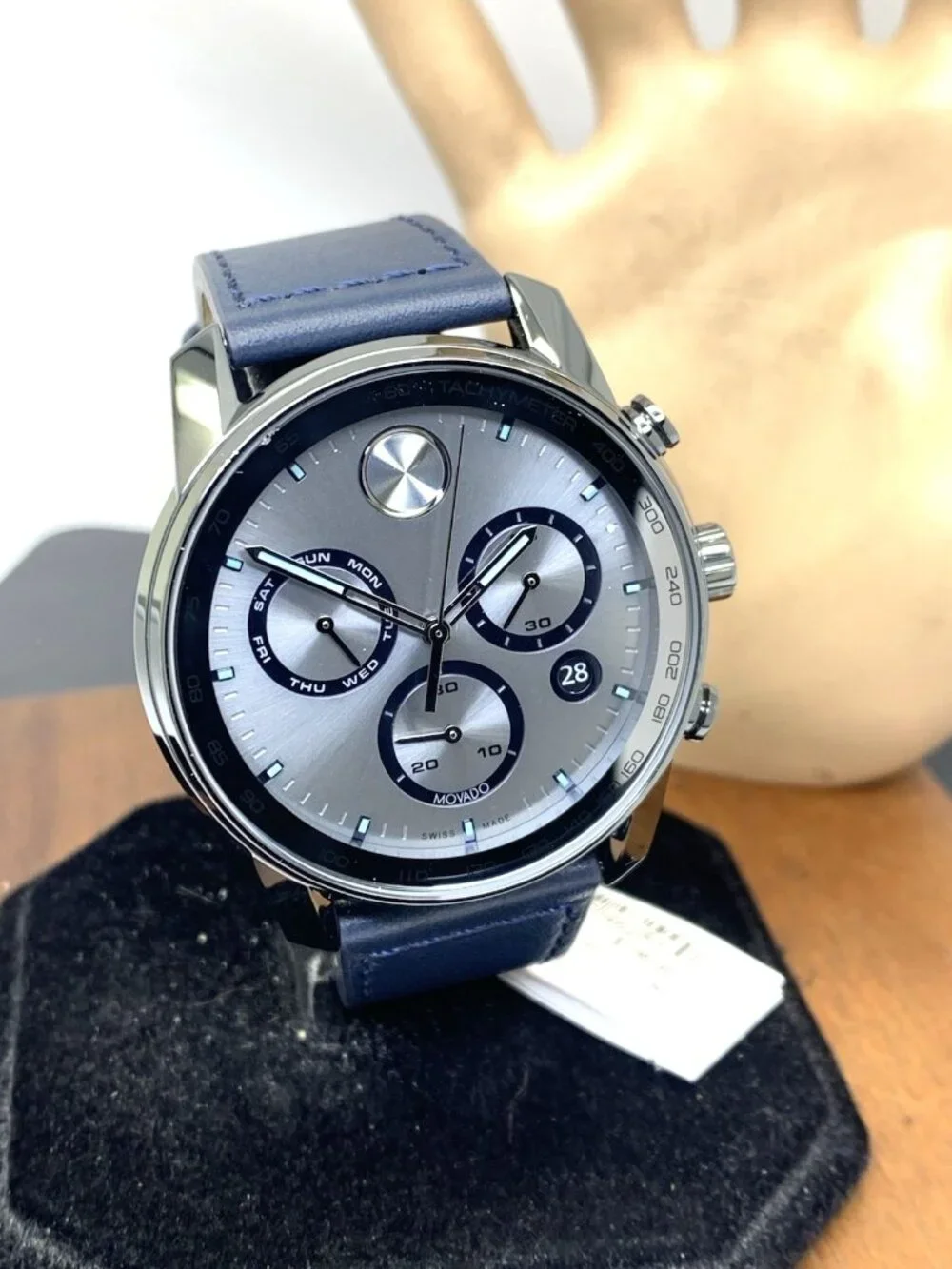 Movado Men's Watch 3600909 Swiss Quartz Chronograph Gray Dial Leather Band 44mm